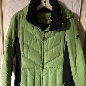 Zero exposure womens  green and black down jacket  sz M with removable hood